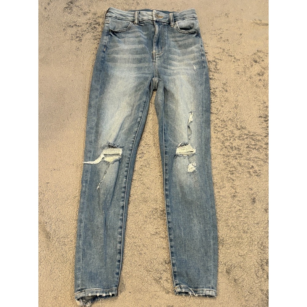 American Eagle Jeans Womens 0S Curvy Highest Rise Jeggings Blue Denim Distressed